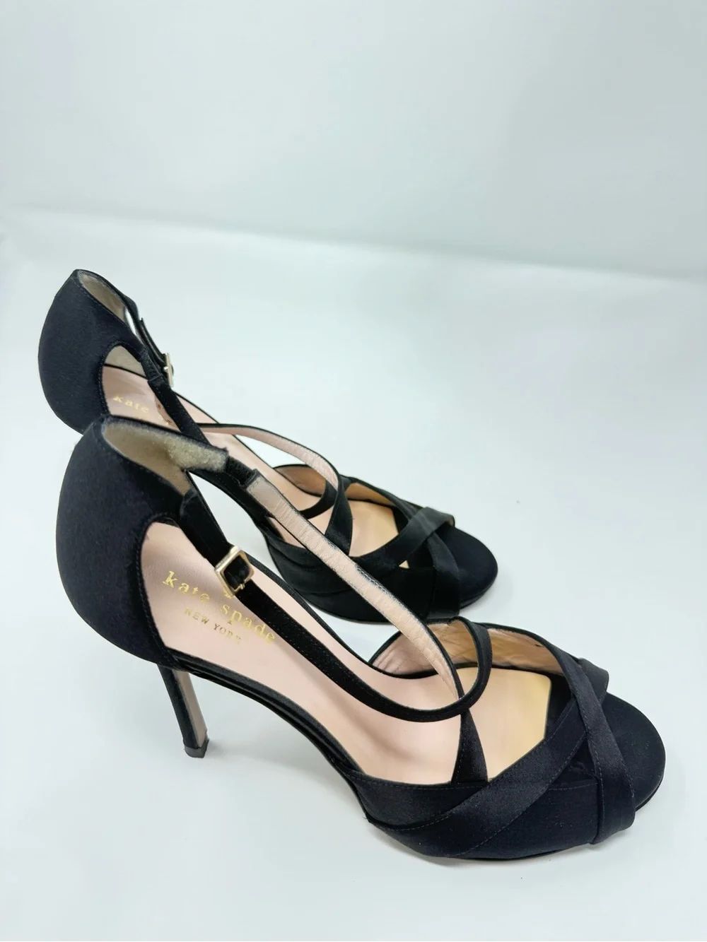 Kate Spade Fensano Black Satin Crisscross Ankle-Strap Heels Size 9B